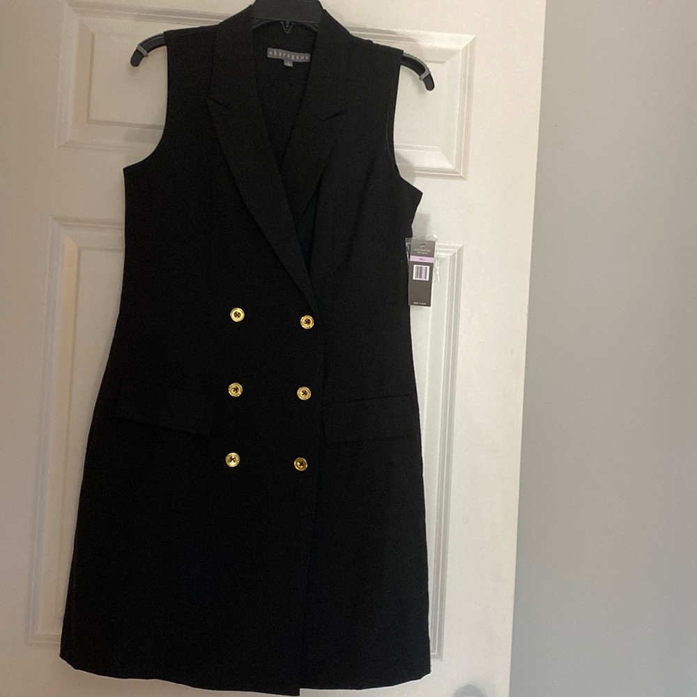 Sharagano Blazer dress. Black with gold buttons.